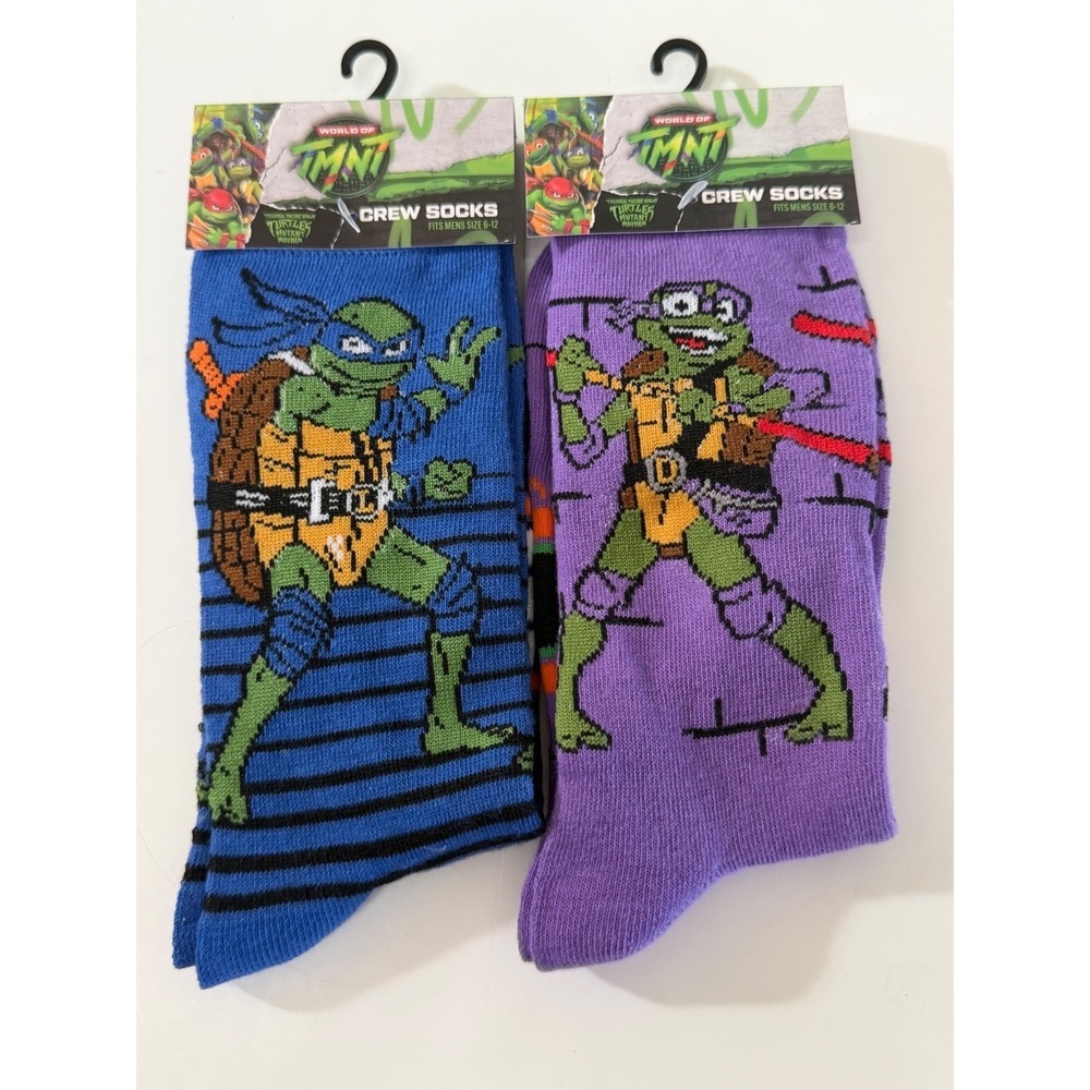 TMNT Mutant Mayhem Crew Socks 2 Pair Set Mens 6-12 Donatello Leonardo‎ New